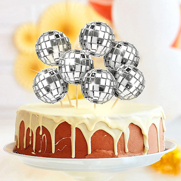 12 kpl Disco Ball Cake Toppers -juhlatarvikkeita Silver