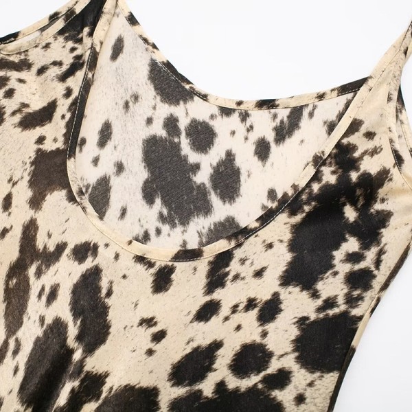 Dam Leopard Print Djup V-ringad Kvinna Backless Solklänningar color S