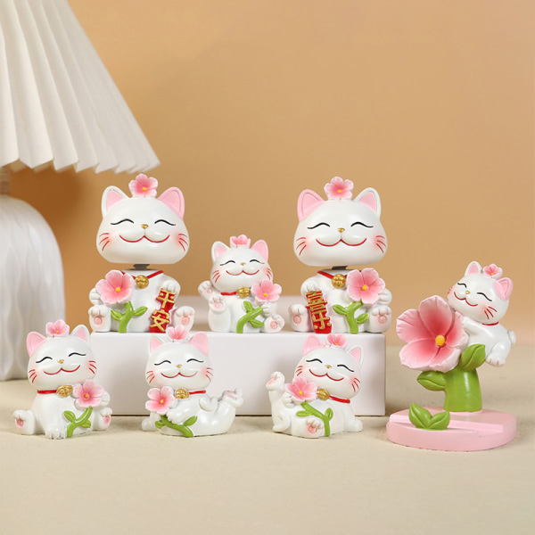 Resin Lucky Cat Ornament Cherry Blossom Cats Telefon Stand Holder D