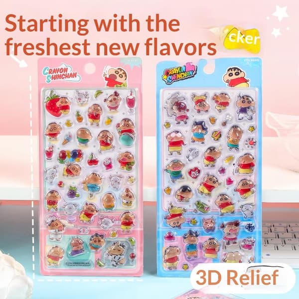 e Sarjakuva Crayon Shin 3D Stereo Relief -tarra DIY-matkapuhelin Random