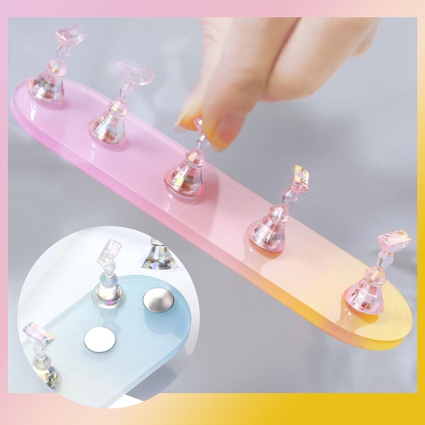 Nail Art Display Stand Magnetic Nail Art Tips Hållare Pink