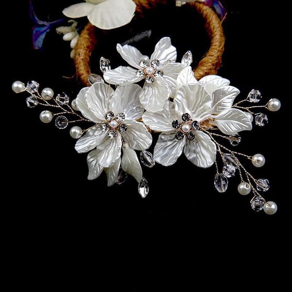 Perle Rhinestone Blomst Bryllup Hårklemme Hårtilbehør Til Gold