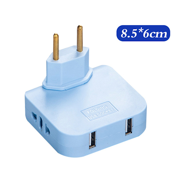 3 i 1 EU forlængerstik med USB til mobiltelefon Blue