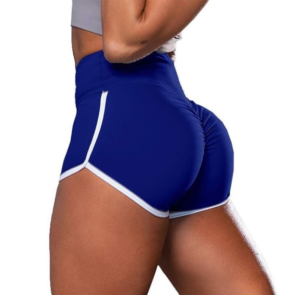 Kvinder ensfarvet højtaljet sportstight short blue XL