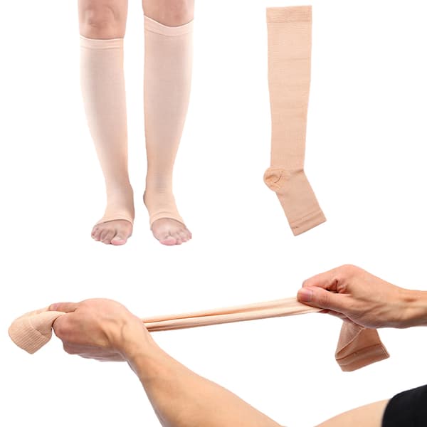 1Pari Compression Socks Jalka Polvi Varicose Open Toe Sukat Black