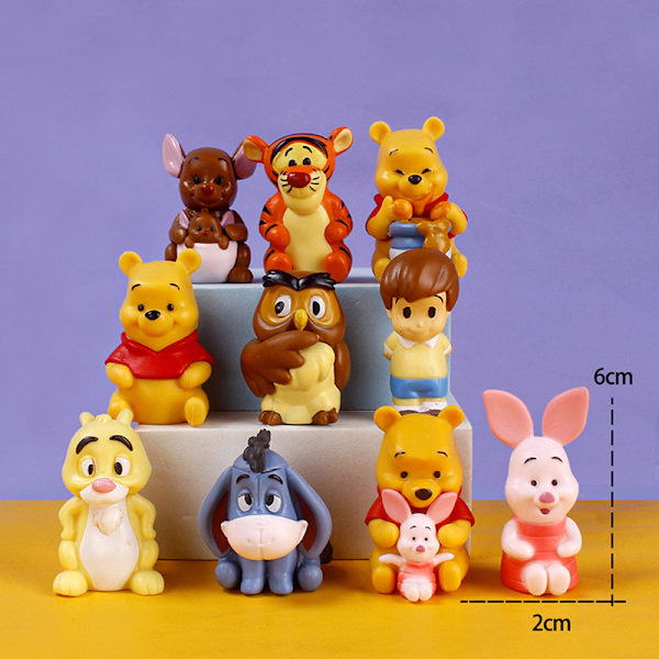 10 stk Anime Figur Winnie The Pooh Tigger Piglet Bursdagskake