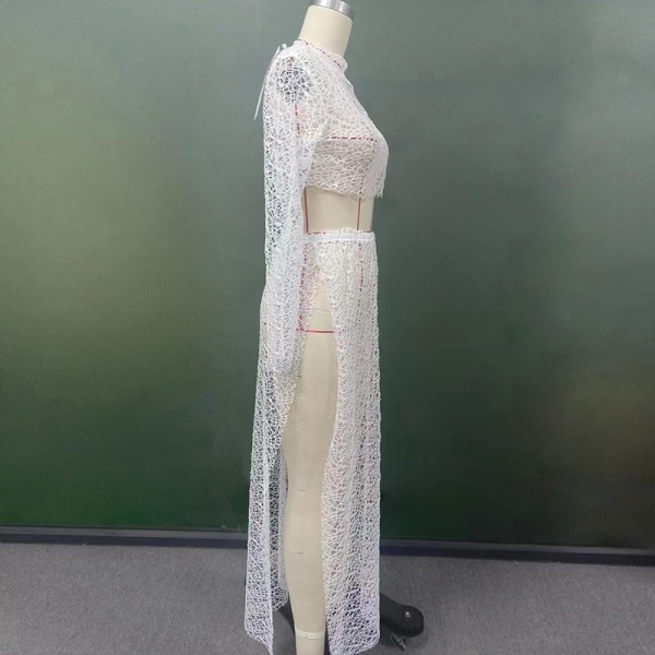 Kvinders sexet mesh 2-delt sæt Crop Tops Nederdele Strandkjole White S