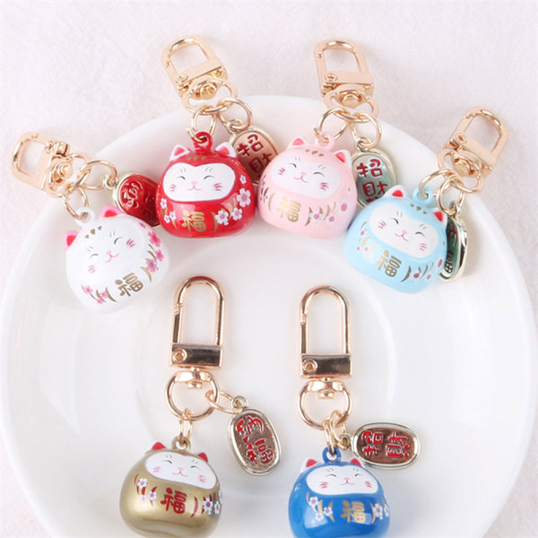 Cartoon e Lucky Cat Nøkkelringer Car Bag Decor Bell Pendent red