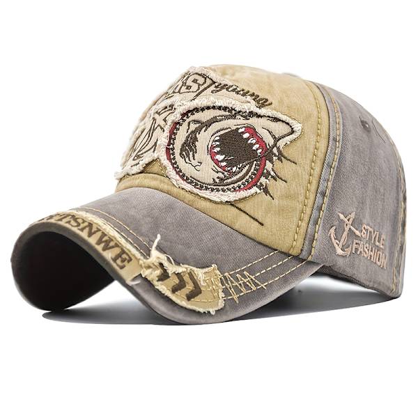Shark Color Block Vintage vasket bomuld baseballkasket khaki