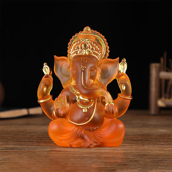 Kirkas Lord Ganesha -patsas Elefanttiveistos Figuurit Ornamentti Orange