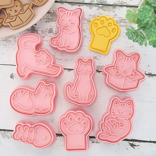 8 stk Kattedyr Cookie ters Form Plast Kjeksform