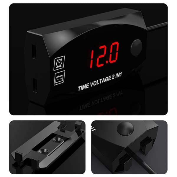 2 i 1 Universal Motorcykel Voltmeter Vandtæt Display Red