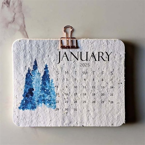 Biologiskt nedbrytbar spirande papperskalender 2025 White