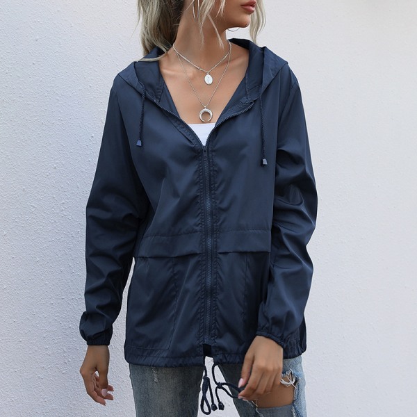 Dame vandtæt vindtæt udendørs vandrejakke frakke DarkBlue XL