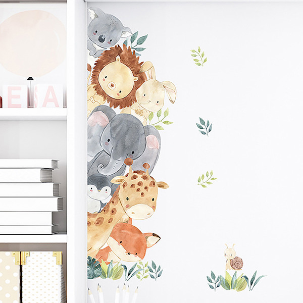 Ovitarrat ja Jungle Animals Watercolour -seinätarrat 30x90CM
