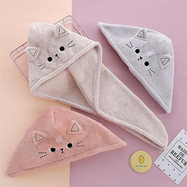 Cat Coral Fleece-hår Snabbtorkande cap Pink