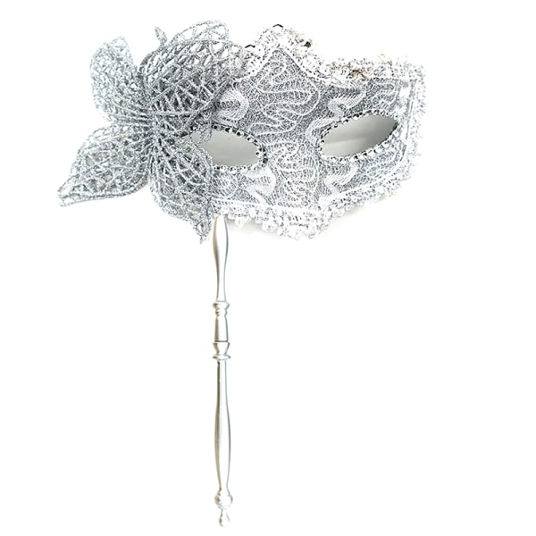 Halloween Party Mask Med Hållande Stick Maskerad Mask Silver