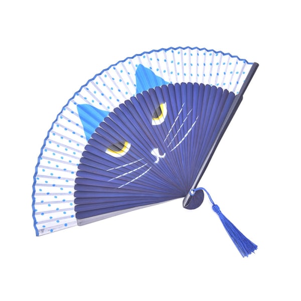 Cat Cartoon Silk Japan Style håndventilatorer Håndholdte foldeventilatorer Blue