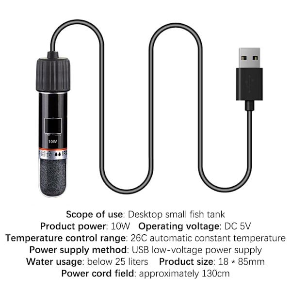 USB mini akvarium varmestang for liten fisketank