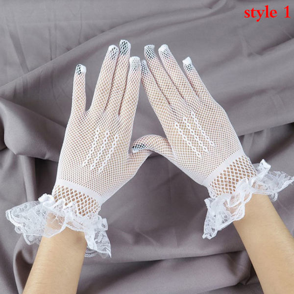 Kvinder Handsker Mesh Fishnet Handsker Lace Vanter Full Finger Handske White-A