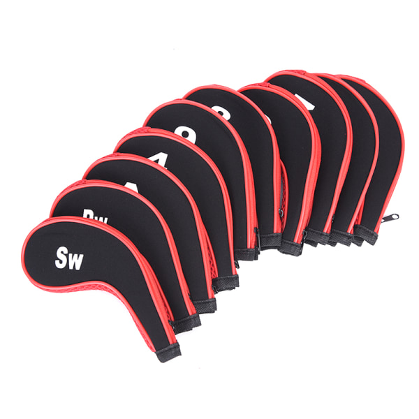 10 STK Golfkøllehovedbetræk Iron Putter Headcover Beskyttelsessæt Red