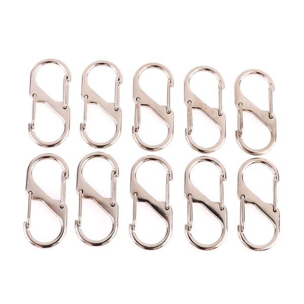 10 stk Rustfritt stål S Type karabinkrok med lås mini nøkkelring 51mm