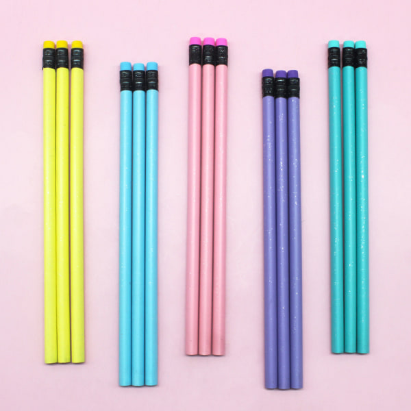 30 STK aron fargetrekant skinnende blyant med gummi A2