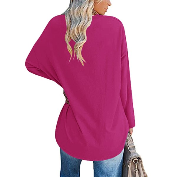 Loose Fit Langermet T-skjorte med rund hals for kvinner Pink M