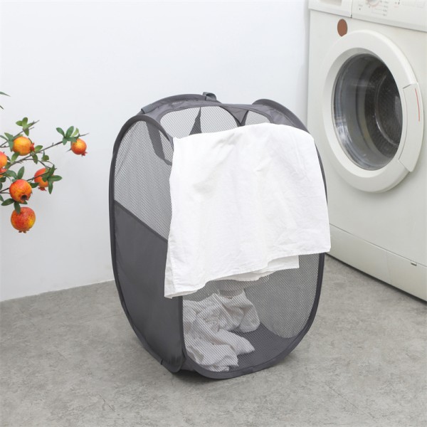 Mesh Pop Up smutsig tvättkorg Hämmar hopfällbar tvättkorg Dark gray Round