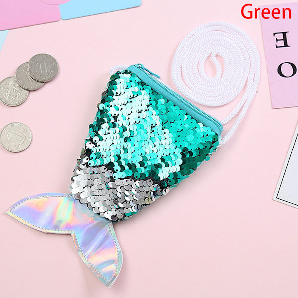 Mermaid Tail Paljetit Kolikko Kukkaro Tyttöjen Lompakko Laukut Rahapidike Green