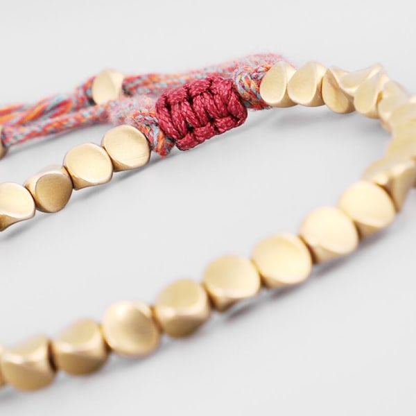 Tibetansk flettet strikkekobberperler Lucky Rope Armbånd Bangl Gold