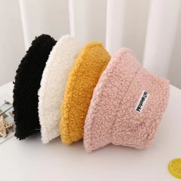 Lammeuld Bøttehat Vinter Varme Hatte Lady Flat Top Cap Beige