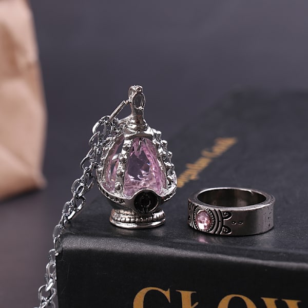 2 Stk/sæt Gem Halskæde Vedhæng Ring Sæt Gave Fest Prop Pink