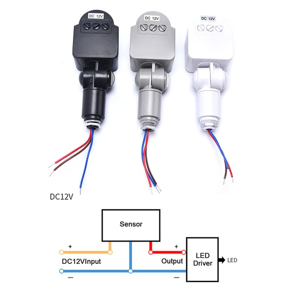 Rörelsesensor DC12V Infraröd PIR-rörelsedetektor Ljusbrytare Gray