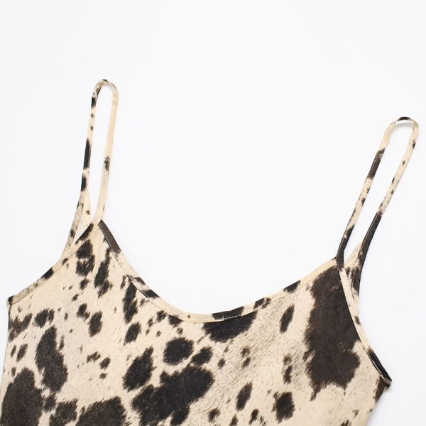 Dam Leopard Print Djup V-ringad Kvinna Backless Solklänningar color S