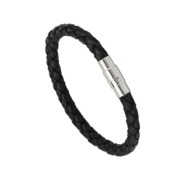 Kvinder Mænd Sort Læder Charm Armbånd Rustfrit Stål Magneti Black