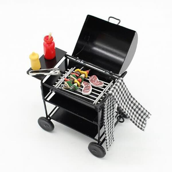 Dockhus Miniatyr Svart BBQ Grill Modell Köksleksak