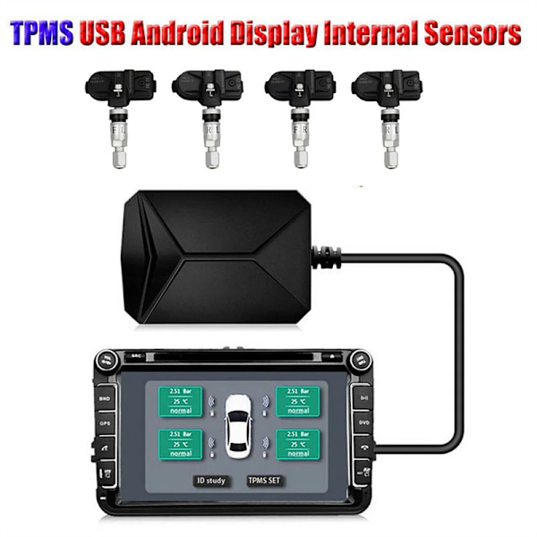 TPMS auton rengaspainejärjestelmän valvonta langaton USB hälytys Black one size
