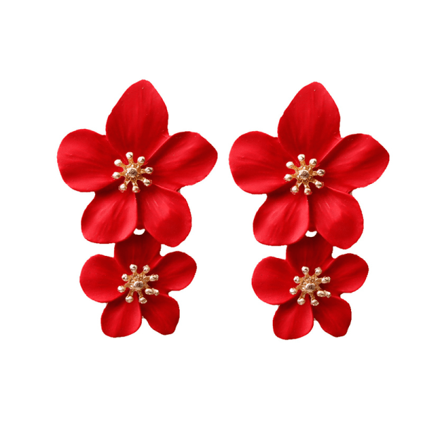 Vintage doble blomst drop øredobber dingle fest smykker Red