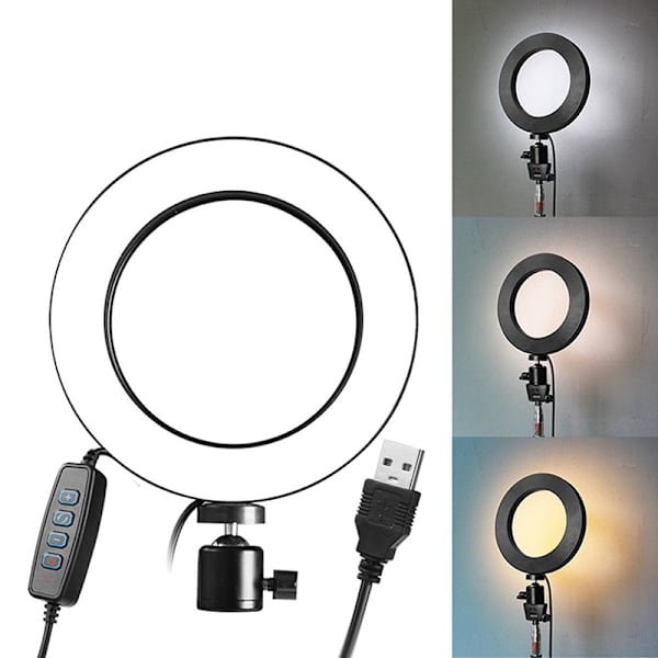 6" LED-rengasvalo Himmennettävä USB 5500K -täyttölamppu Light + Adapter