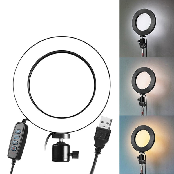 6" LED-ringlys Dimbar USB 5500K fylllampe Light + Adapter