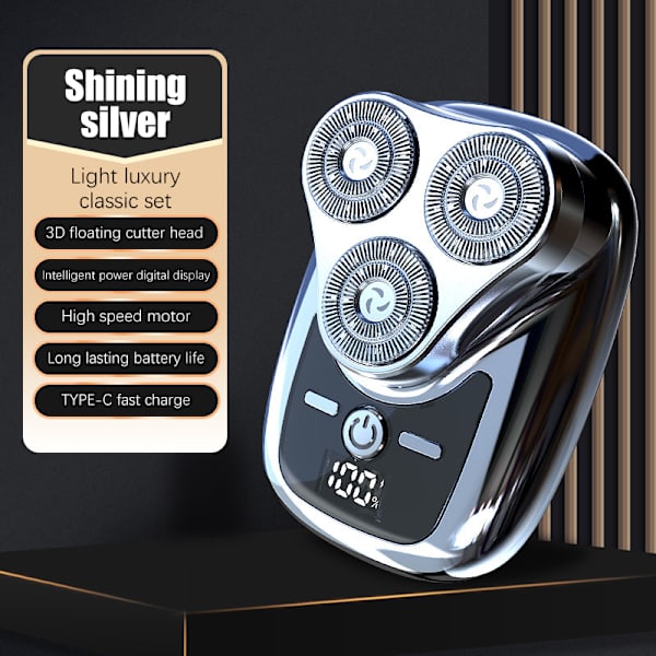 Treblads elektrisk barbermaskin med digital skjerm USB-lading Silver