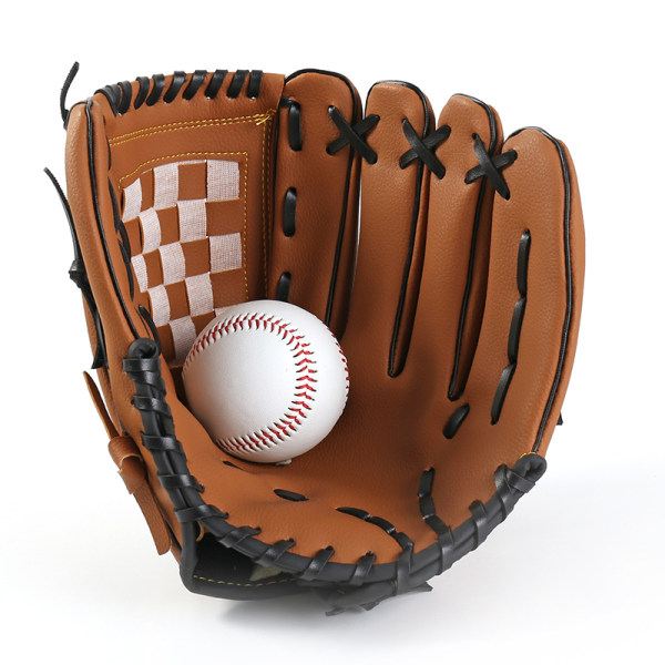 Baseballhandske för utomhussport PU-lädervaddhandskar brown 9.5 inch