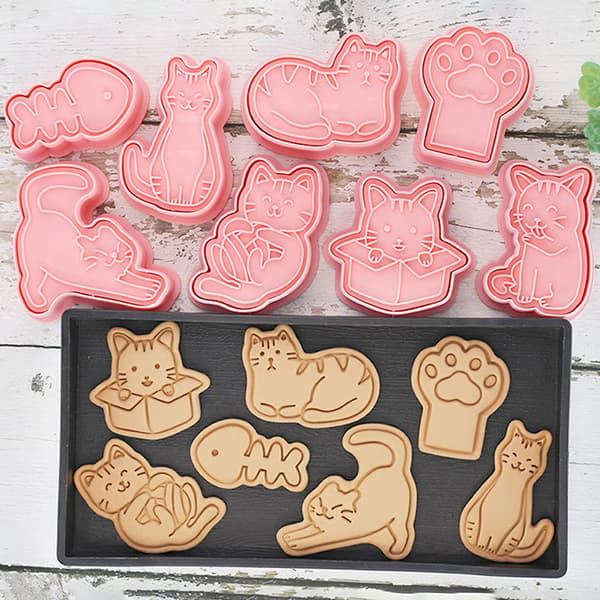 8st Katt Djur Cookie ters Mould Plast Form
