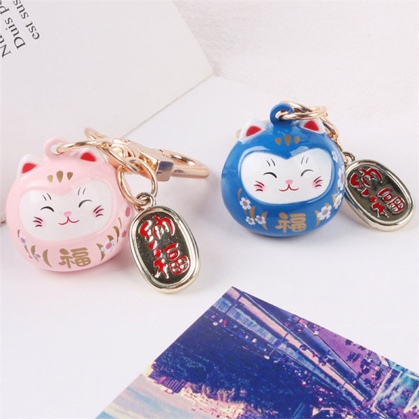 Cartoon e Lucky Cat Nøkkelringer Car Bag Decor Bell Pendent blue