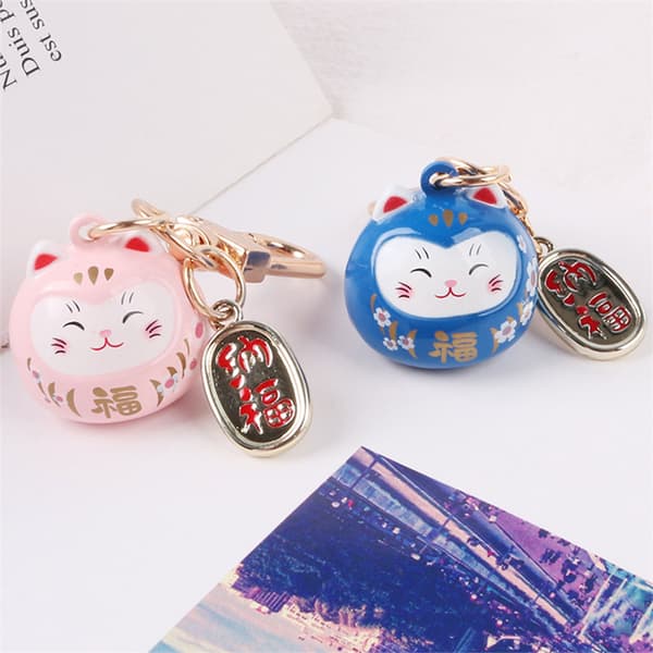 Cartoon e Lucky Cat Nøkkelringer Car Bag Decor Bell Pendent pink