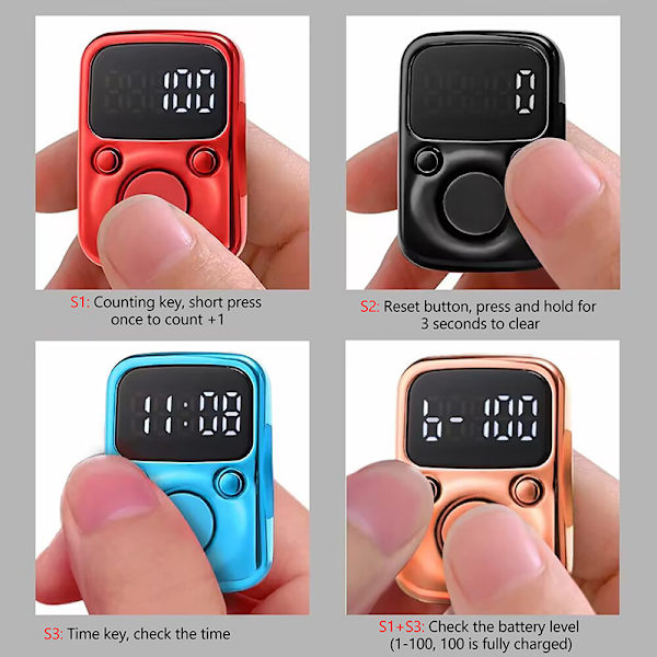 Finger Counter Luminous Finger Ring Elektrisk Tally Counter Blue