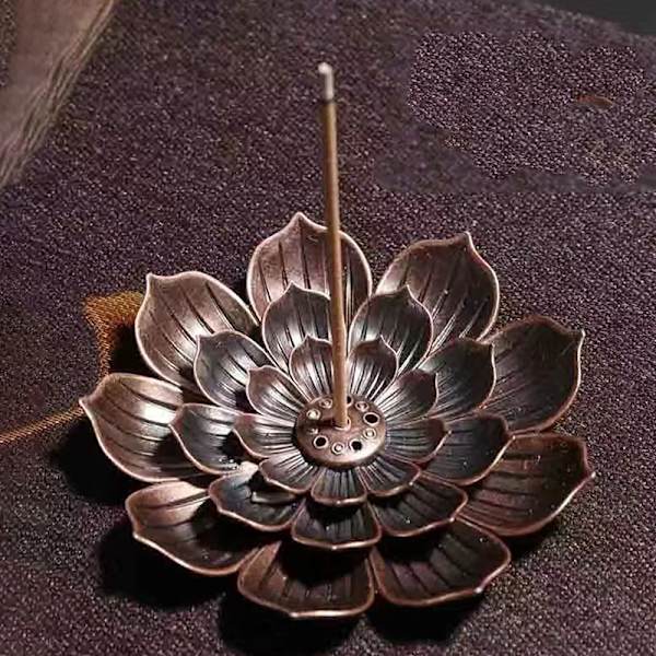 Legeret røgelse brænder buddhisme Lotus Line røgelse tallerken bronze L