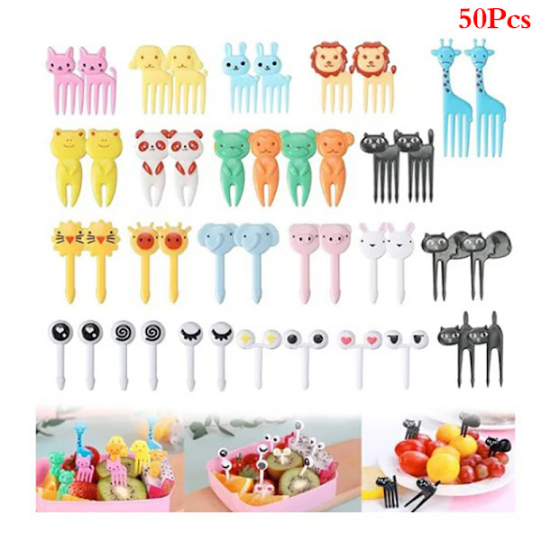 30/50 stk Cartoon Animal Frukt gafler Plast Dessert Pick style C 50PCS