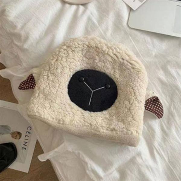 Får Öron Hatt Höst Vinter Kvinnor Varm Lammull Mössa Hattar White